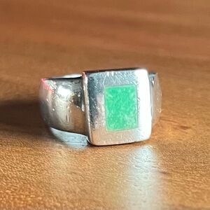 Green Turquoise stone 925 Sterling Silver Artisan Handmade Sz 8 Ring Peyote Bird